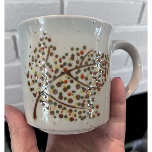 Otagiri Speckled Leaf Polka Dot Small Handled Mug Vintage 70s Retro Nature - Picture 1 of 8